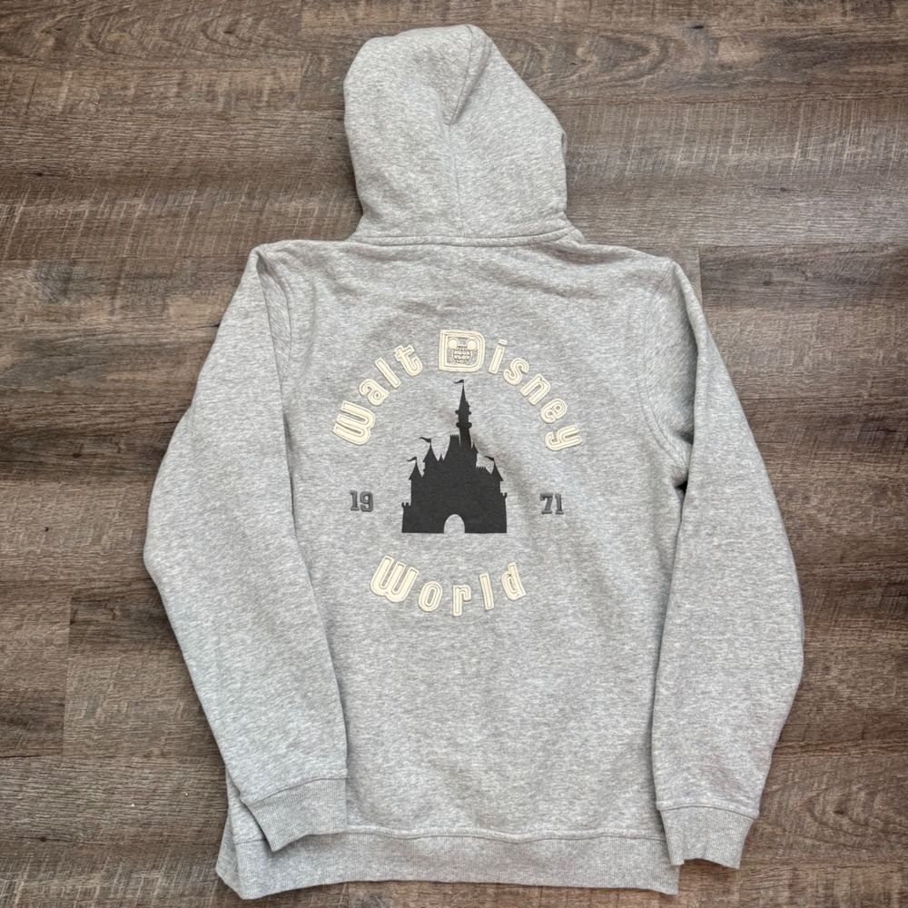 Disney Walt Disney World Hoodie Medium Heather Gray 1971 Castle Logo Embroidered